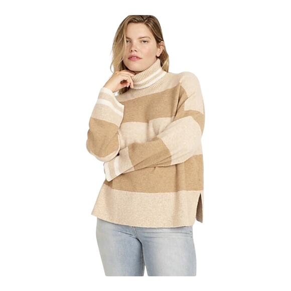 J. Crew Sweater Turtleneck Women 2X Tan Stripes NWT - Picture 1 of 6